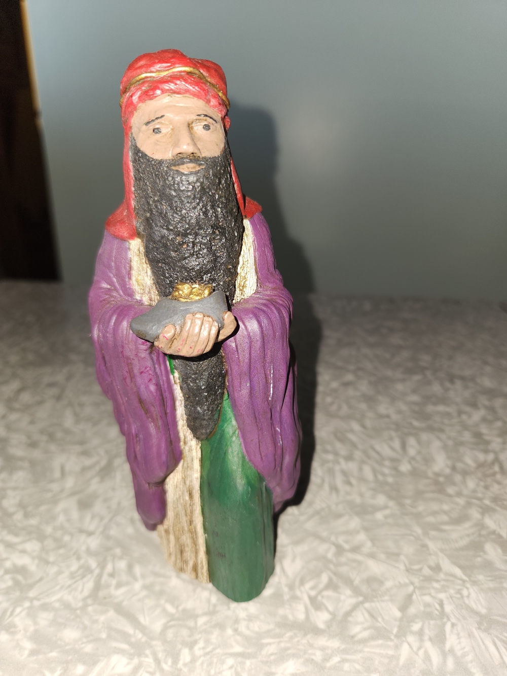 Source Unknown Purple and Green Wise Man Figurine with Gold Accent